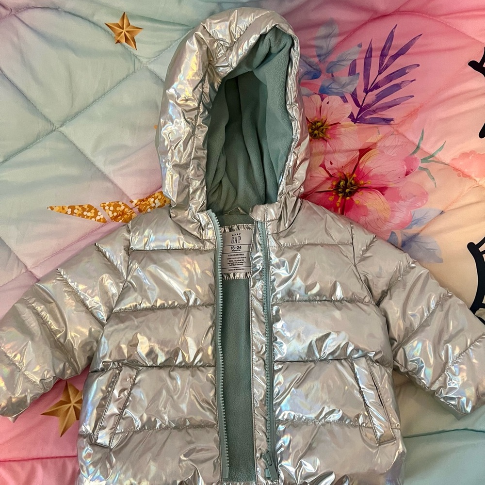 Gap Silver Puffer Jacket with Hood